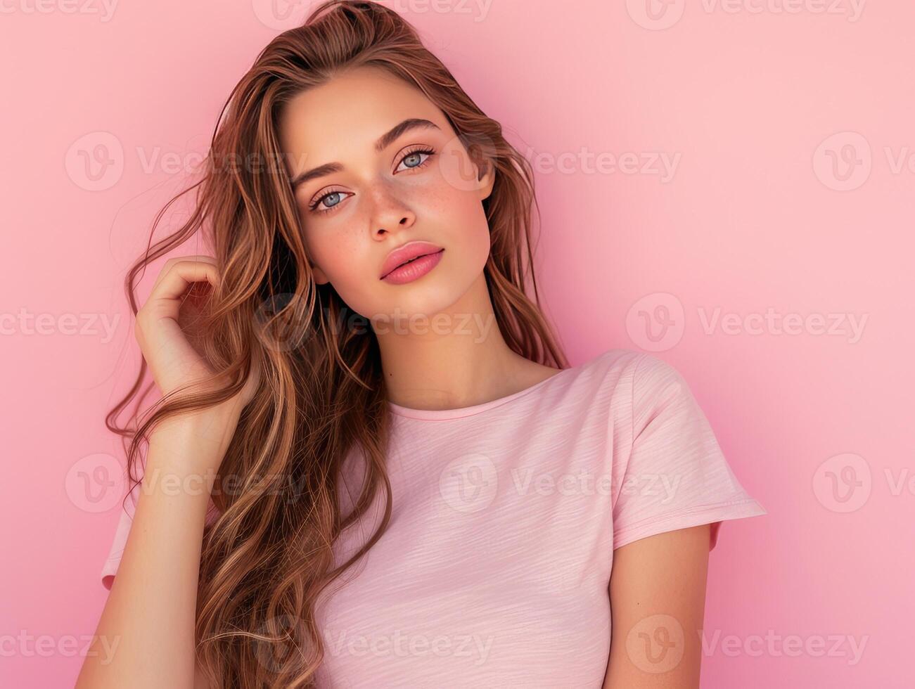 AI generated Beautiful close-up portrait of a model with natural makeup. AI-generated content photo