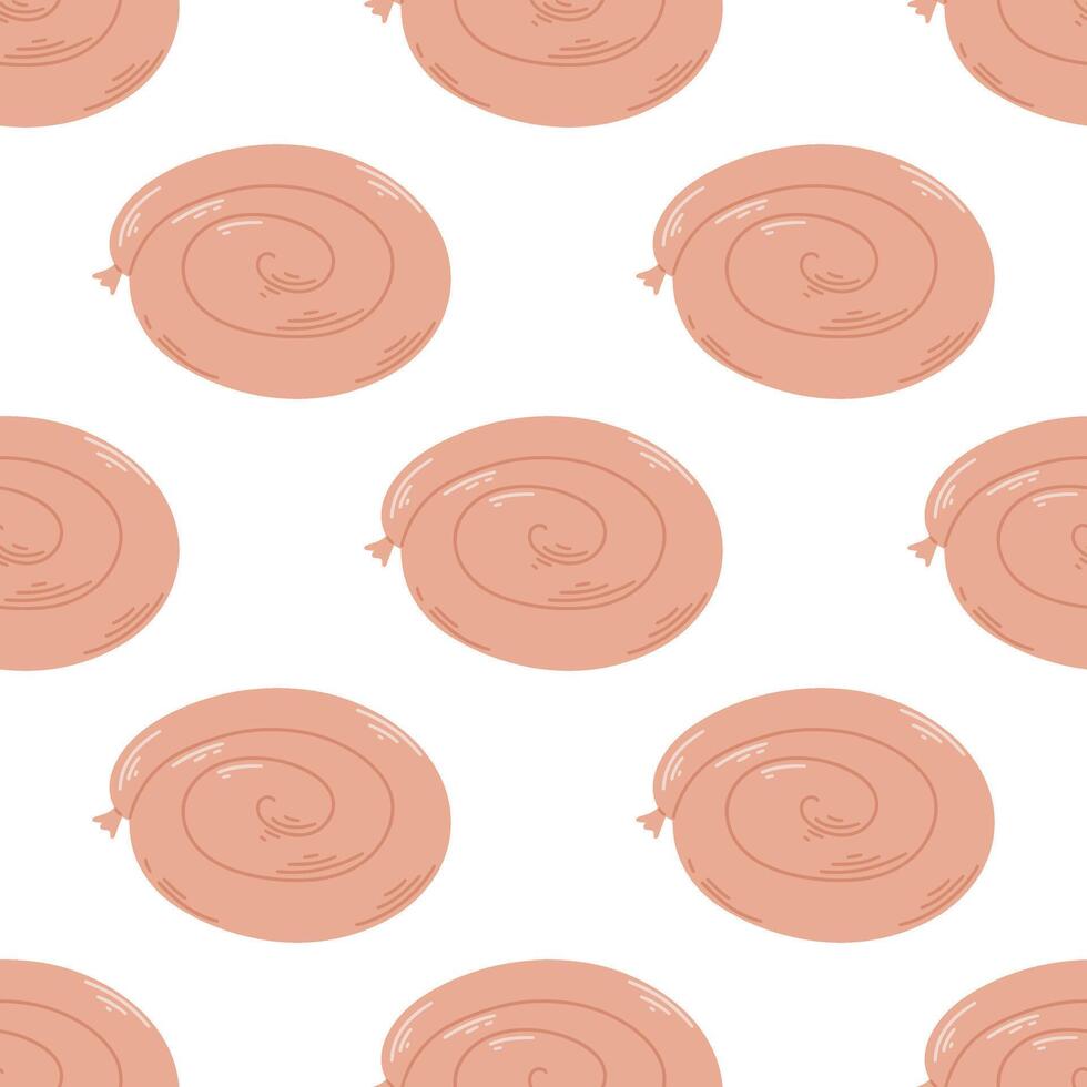 Rolled sausage for grilling seamless pattern vector graphics