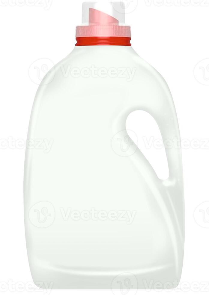 bottle of chemical cleaner for the home isolated on white background, with coloured cap. Ideal for detergents, disinfectants and other household cleaning products photo