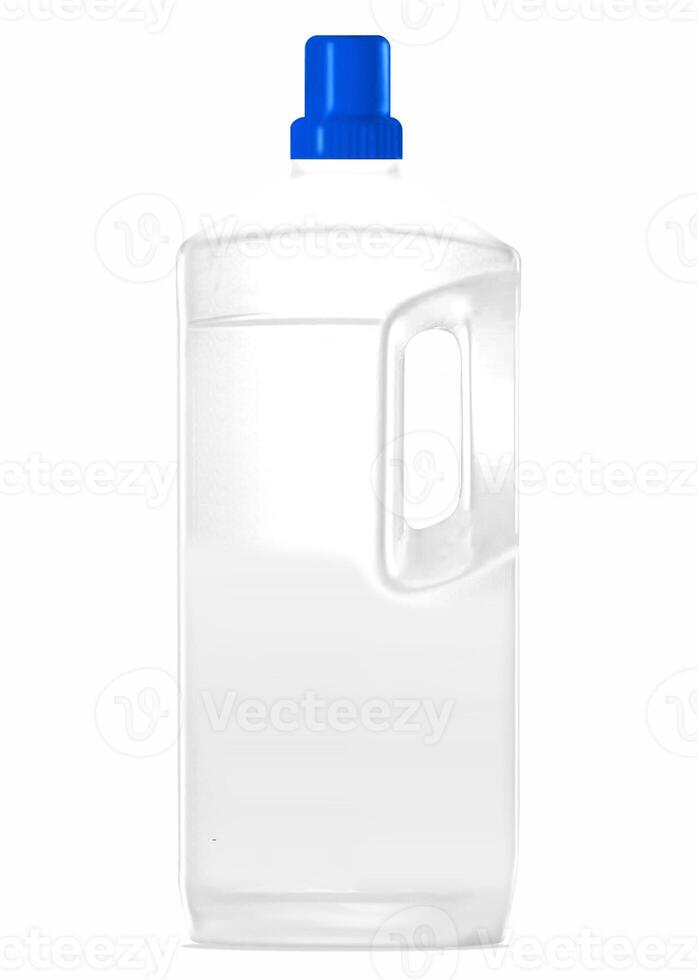 bottle of chemical cleaner for the home isolated on white background, with coloured cap. Ideal for detergents, disinfectants and other household cleaning products photo