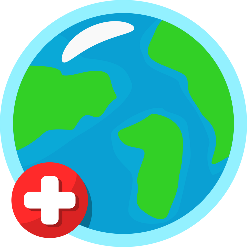 Globe with red cross suitable for medical and healthcare concepts, global aid organizations, pandemic awareness campaigns, and disaster relief. png
