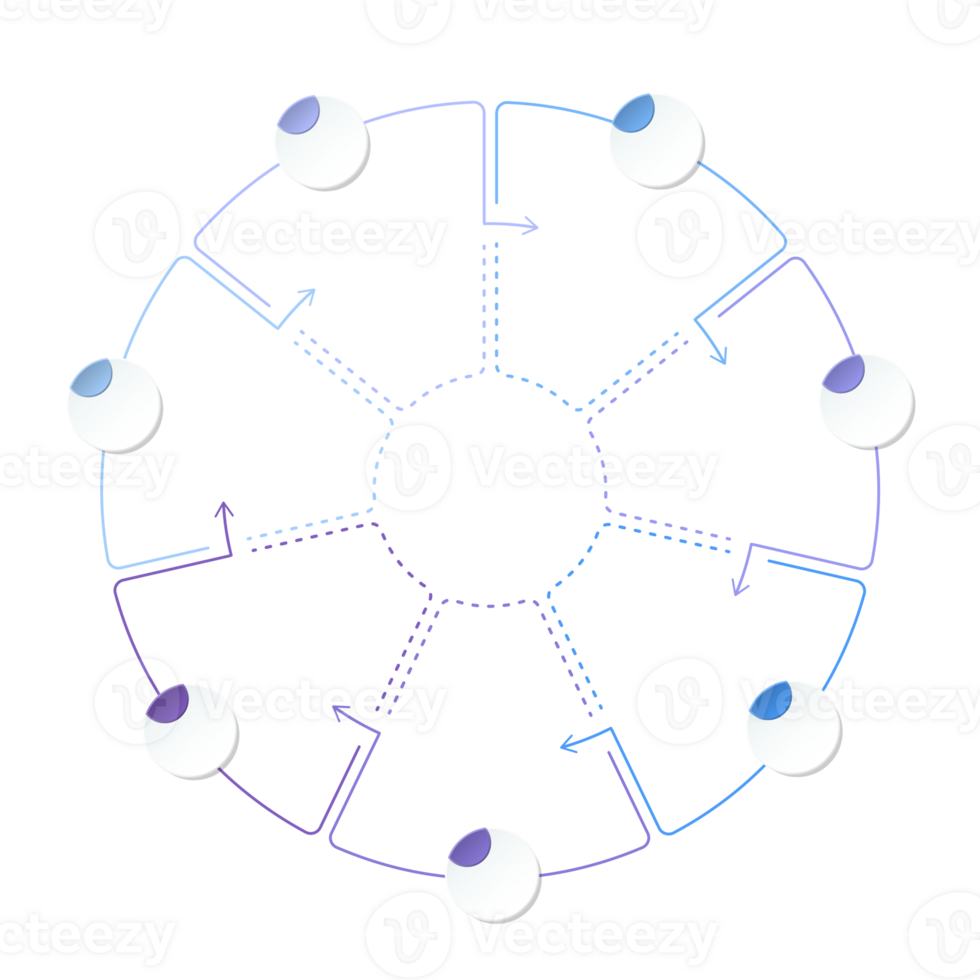 Blue tone circle infographic with 7 steps, process or options. Presentation slide template. png