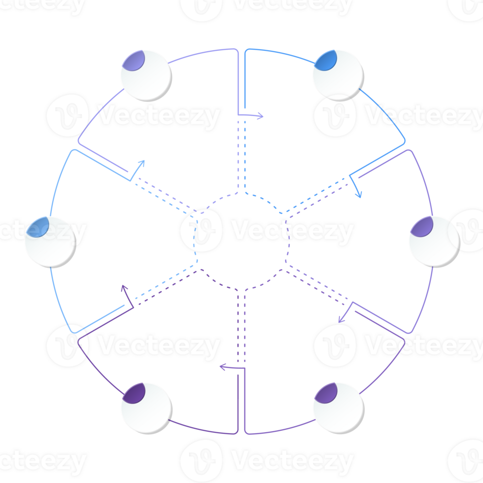 Blue tone circle infographic with 6 steps, process or options. Presentation slide template. png
