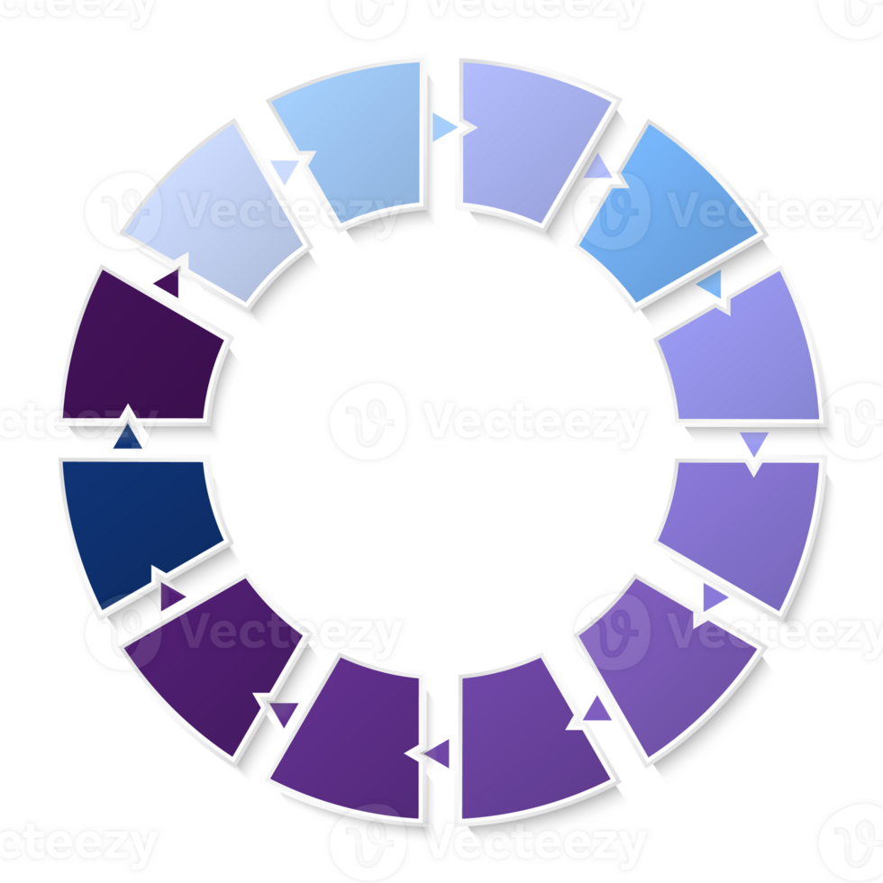 Blue tone circle infographic with 12 steps, process or options. Presentation slide template. png