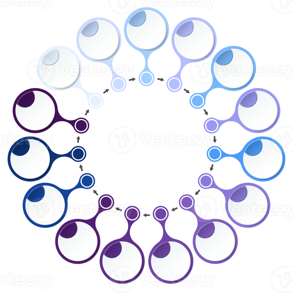 Blue tone circle infographic with 15 steps, process or options. Presentation slide template. Infographic layout design. png