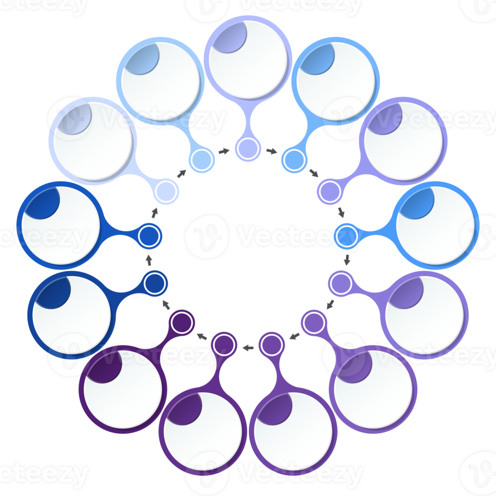 Blue tone circle infographic with 13 steps, process or options. Presentation slide template. Infographic layout design. png