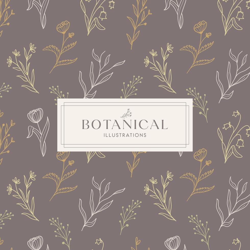 Elegance Soft Brown Hand drawn mono-line floral botanical flower pattern background design vector