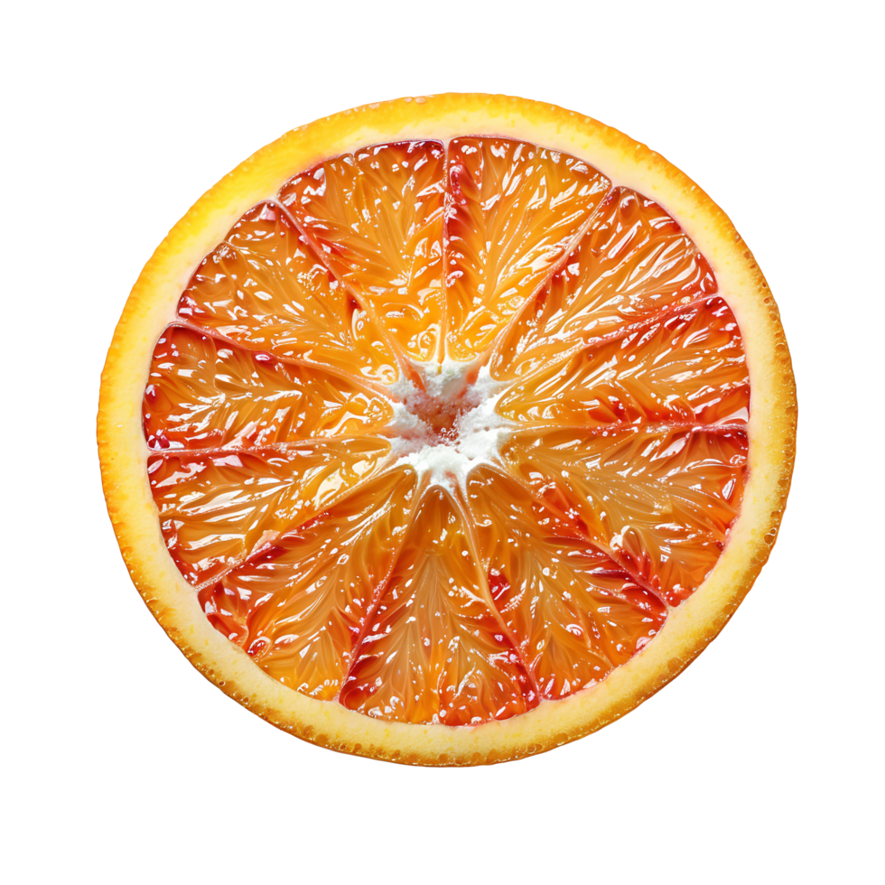 AI generated Orange slice PNG. Slice of orange top view PNG. One slice of orange citrus fruit flat lay PNG