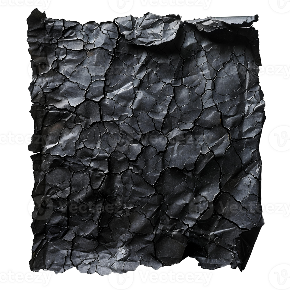 AI generated Black crumpled paper top view PNG. Black old paper texture for overlay PNG. Crinkly old paper isolated png