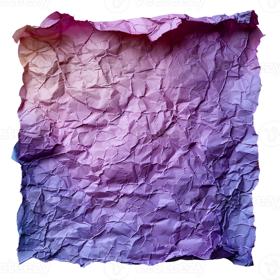 AI generated Purple crumpled paper top view PNG. Purple old paper texture for overlay PNG. Crinkly old paper isolated png