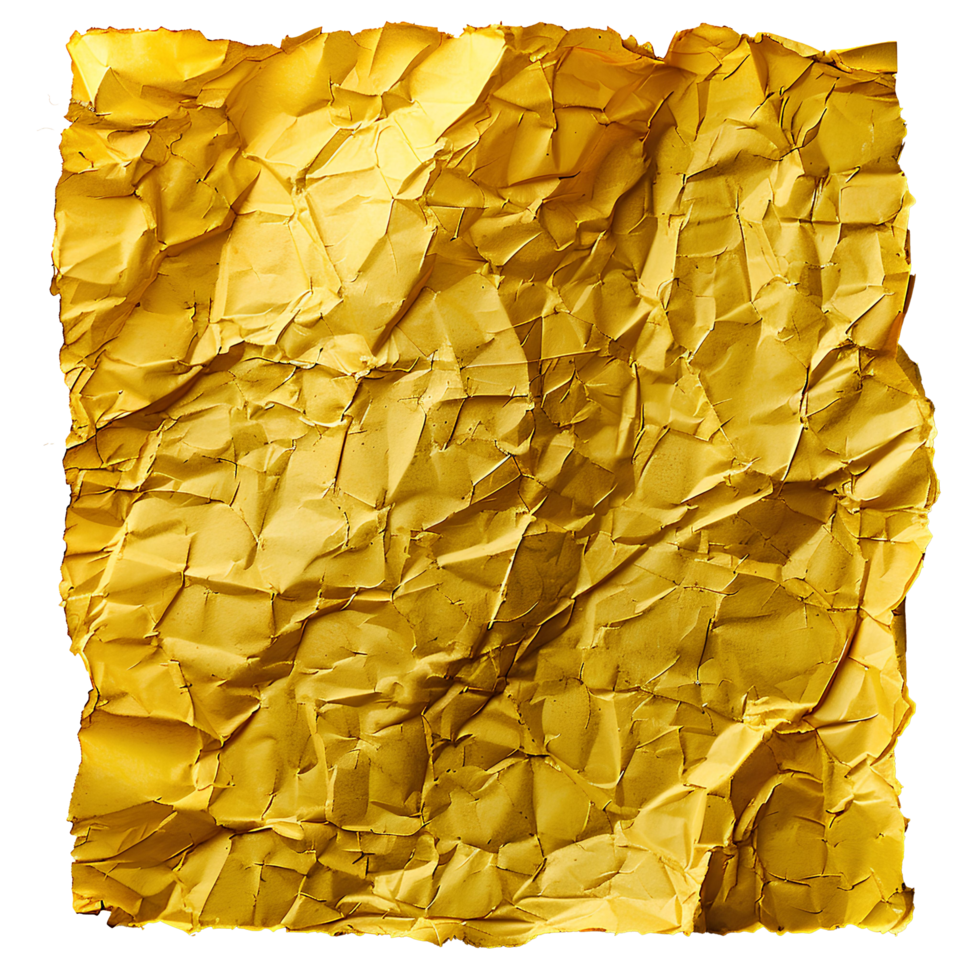 ai genererad gul skrynkliga papper topp se png. gul gammal papper textur för täcka över png. skrynkligt gammal papper isolerat png