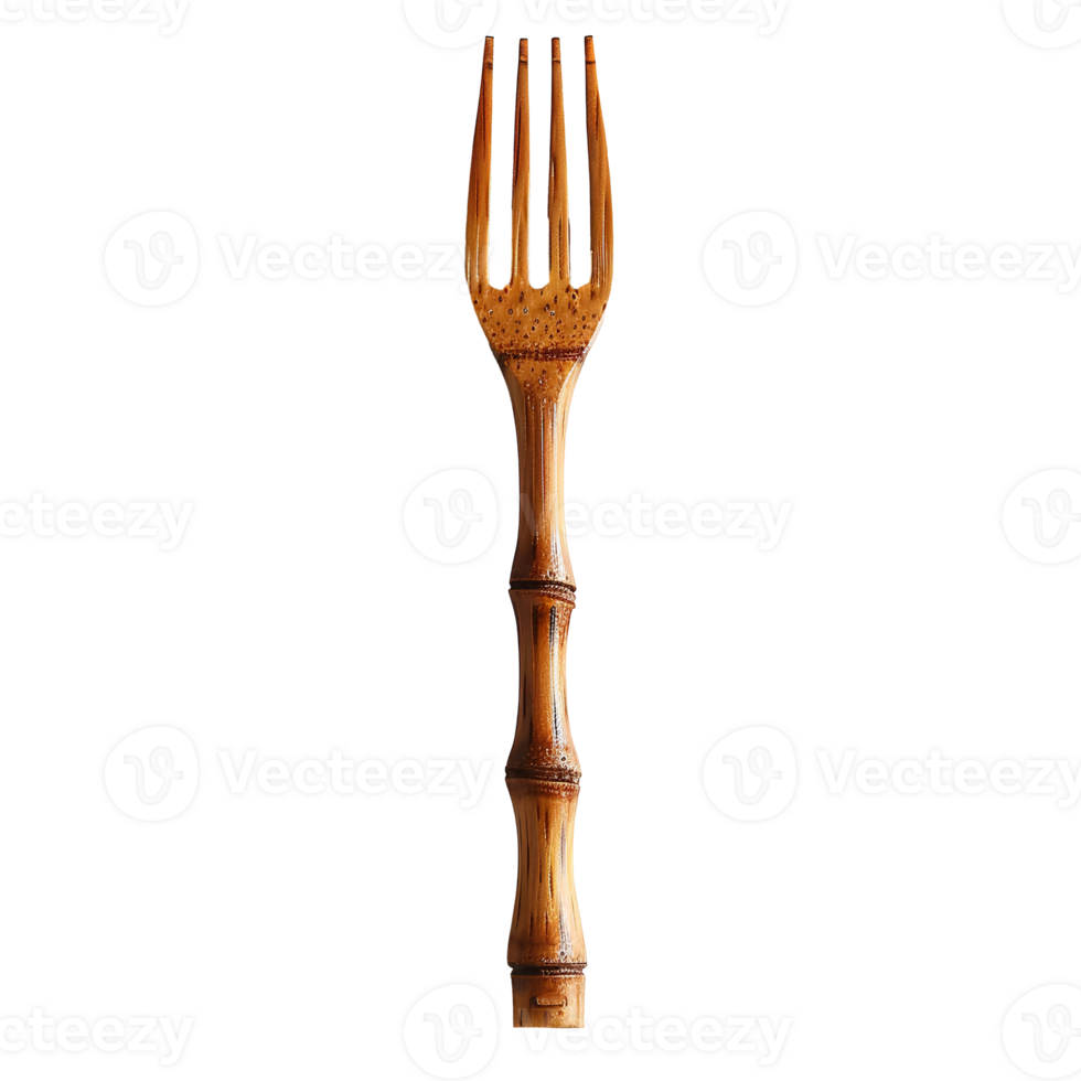 AI generated Wooden fork PNG. Wooden bamboo fork top view PNG. Wooden fork for eating flat lay. Cutlery and kitchen utensils isolated png