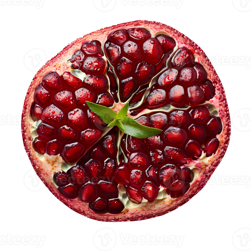AI generated Pomegranate slice PNG. Slice of pomegranate top view. One slice of pomegranate citrus fruit flat lay PNG
