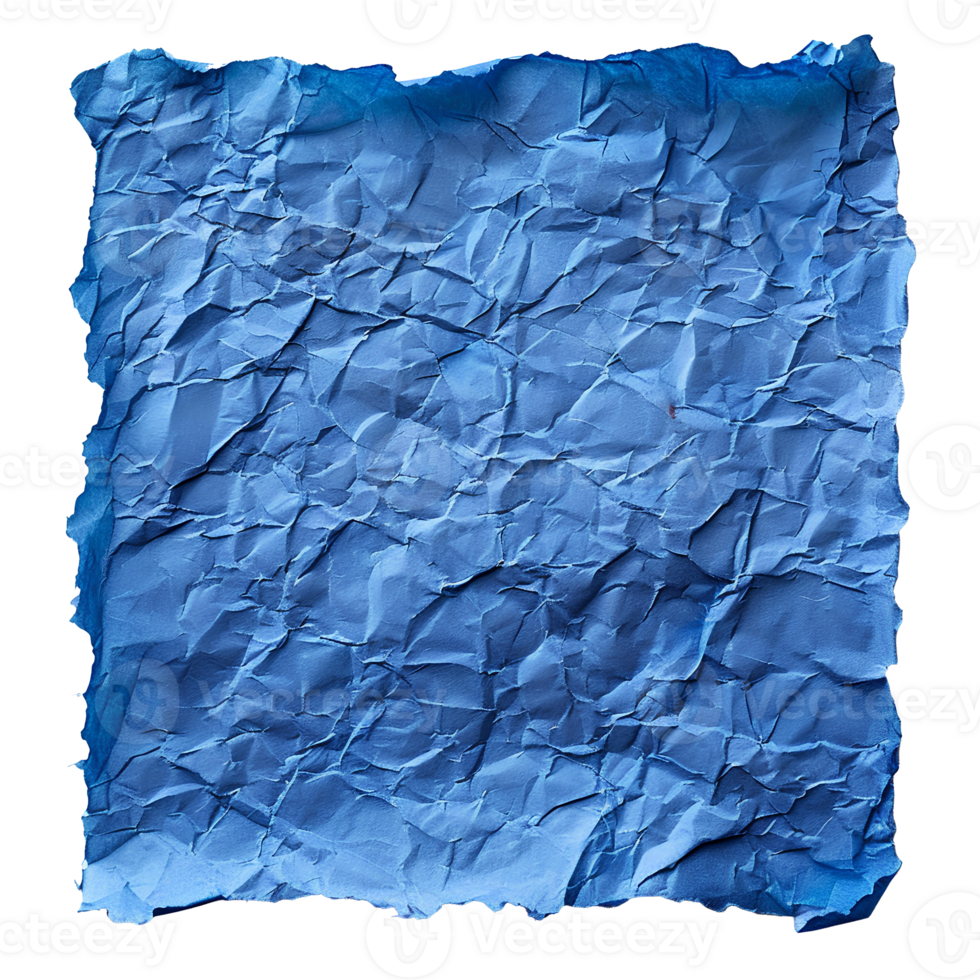 AI generated Blue crumpled paper top view PNG. Blue old paper texture for overlay PNG. Crinkly old paper isolated png