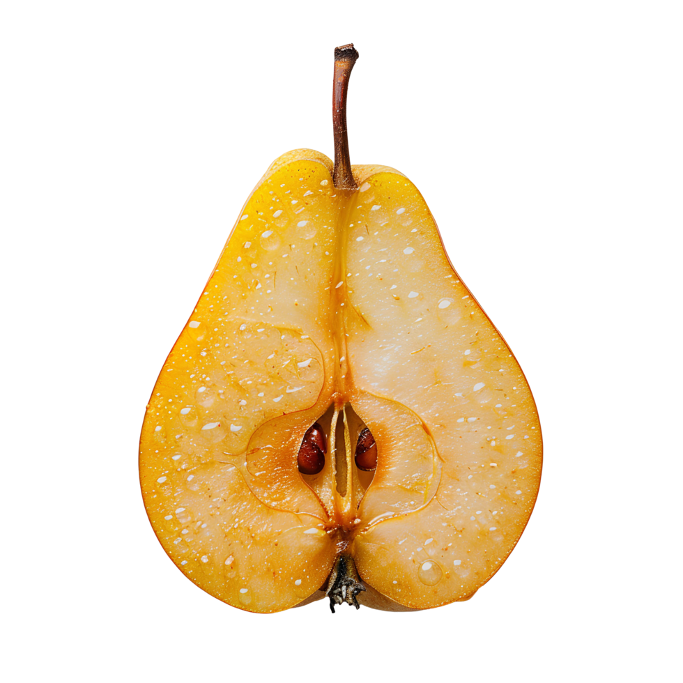 AI generated pear slice PNG. Slice of pear top view. One slice of pear fruit flat lay PNG