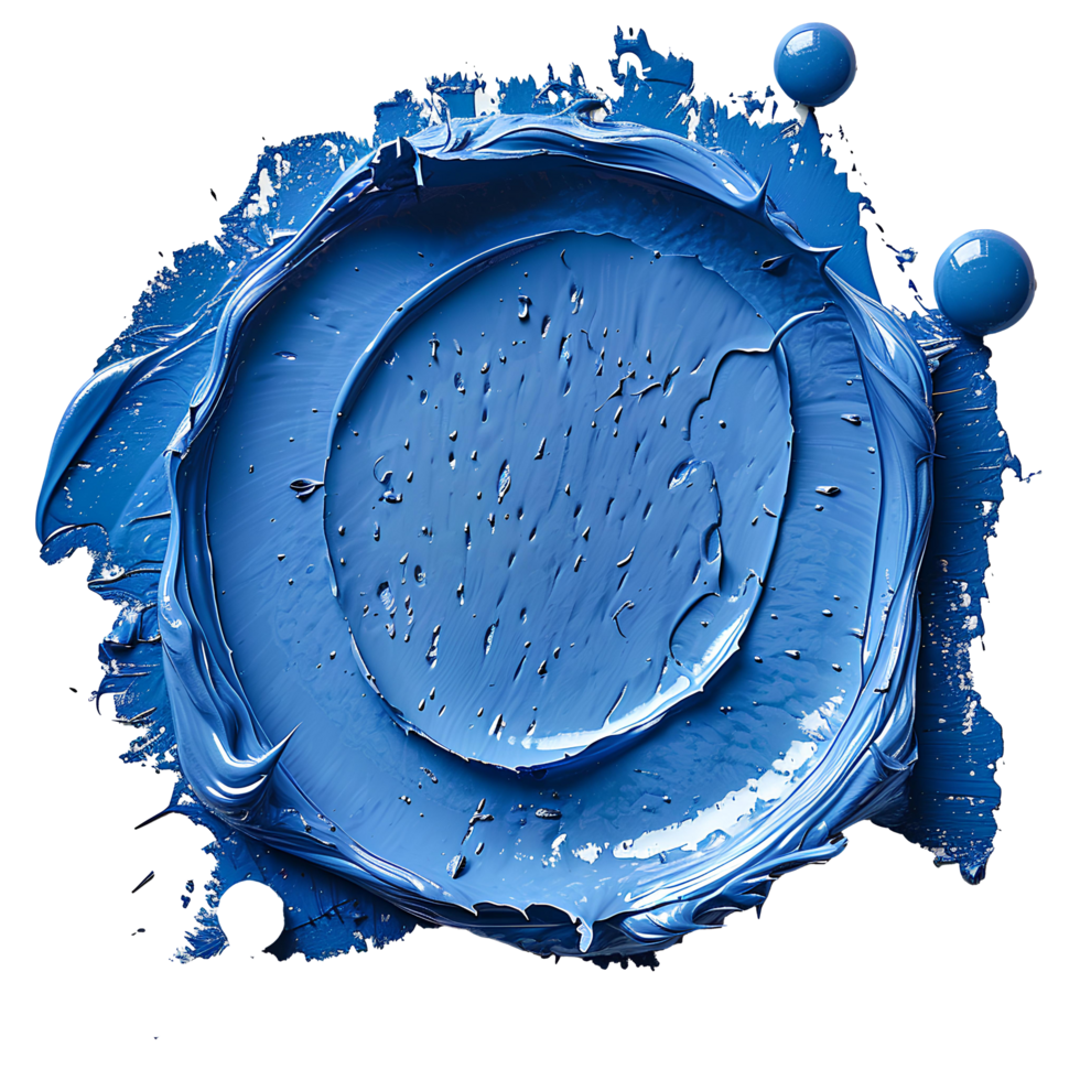 AI generated Blue paint splash top view PNG. Blue paint explosion all over isolated flat lay. Blue color splatter PNG