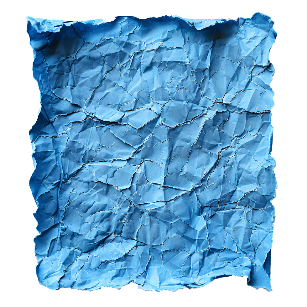 ai generato blu spiegazzato carta superiore Visualizza png. blu vecchio carta struttura per copertura png. crespi vecchio carta isolato png