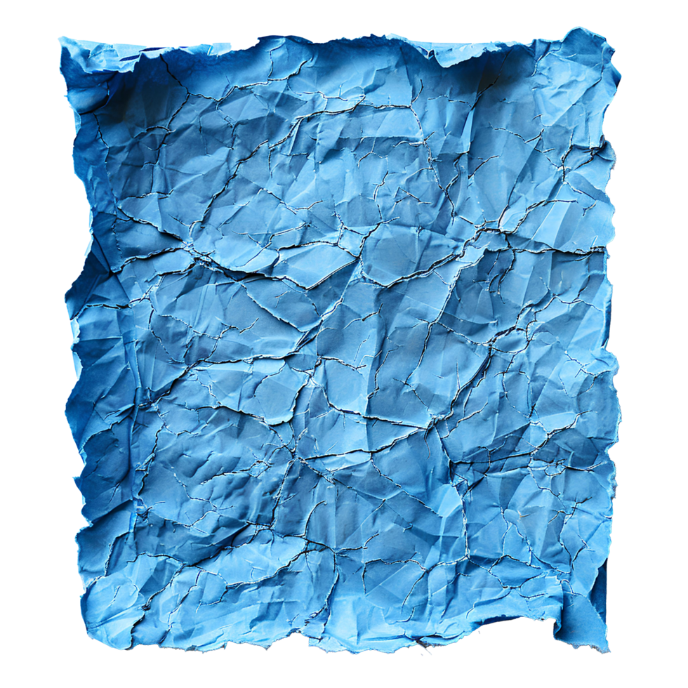 AI generated Blue crumpled paper top view PNG. Blue old paper texture for overlay PNG. Crinkly old paper isolated png