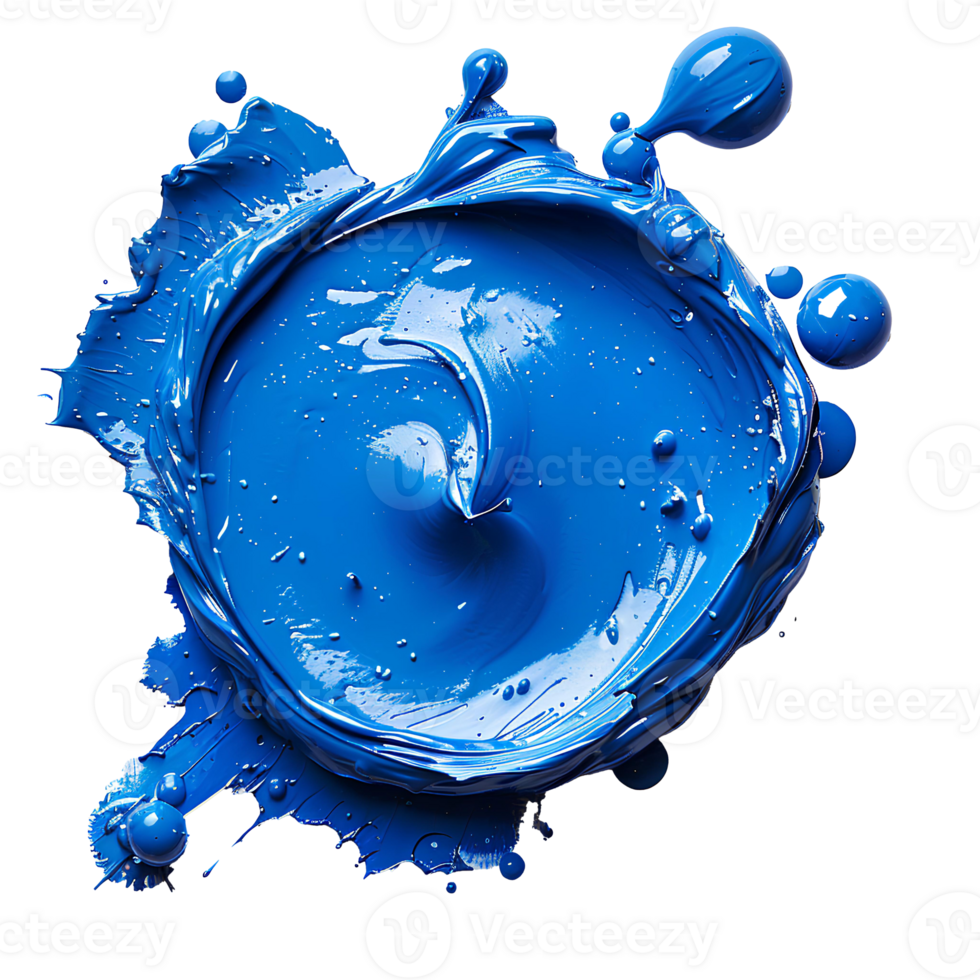 AI generated Blue paint splash top view PNG. Blue paint explosion all over isolated flat lay. Blue color splatter PNG