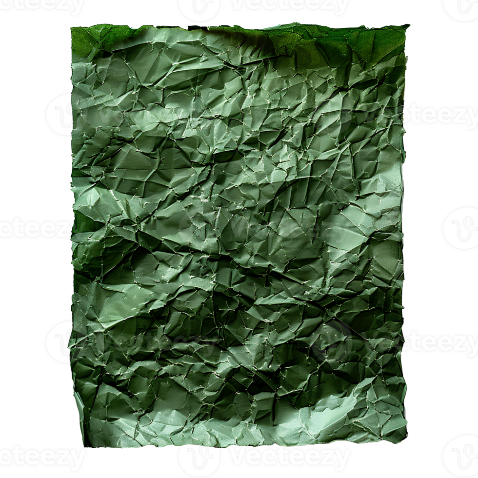 AI generated Green crumpled paper top view PNG. Green old paper texture for overlay PNG. Crinkly old paper isolated png