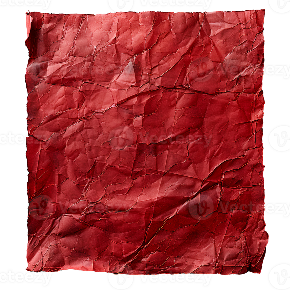 AI generated Red crumpled paper top view PNG. Red old paper texture for overlay PNG. Crinkly old paper isolated png