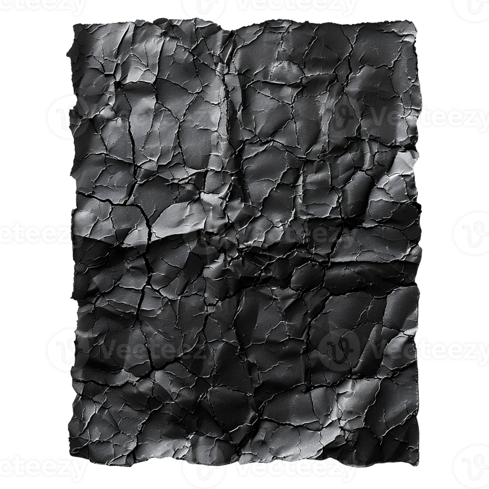 AI generated Black crumpled paper top view PNG. Black old paper texture for overlay PNG. Crinkly old paper isolated png
