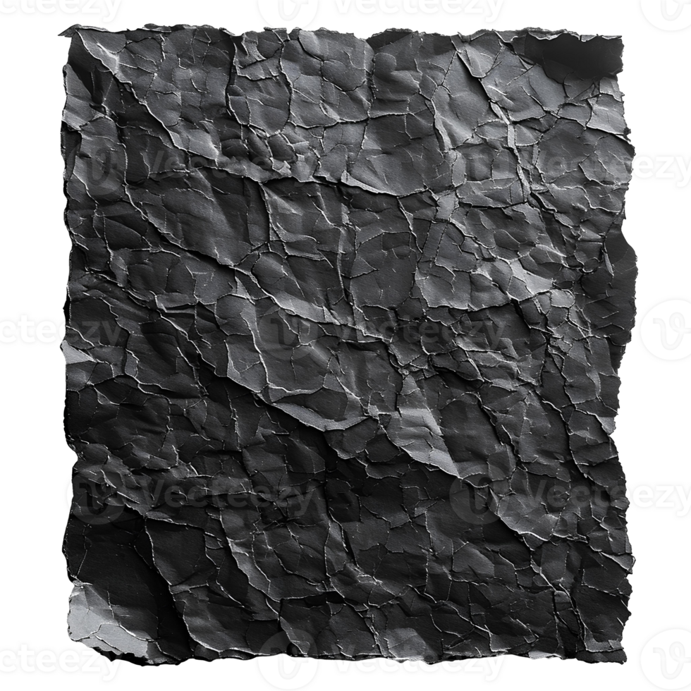 AI generated Black crumpled paper top view PNG. Black old paper texture for overlay PNG. Crinkly old paper isolated png