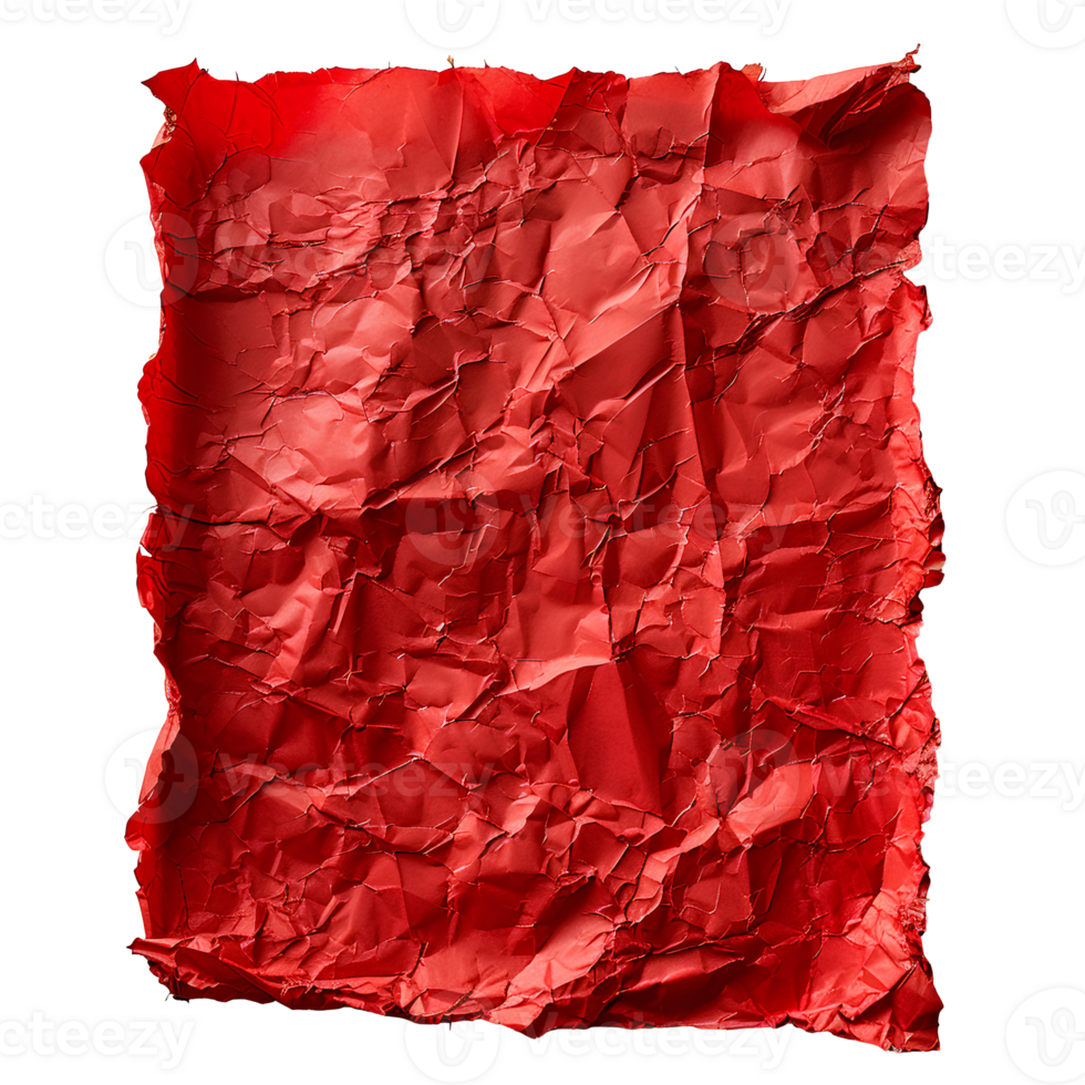AI generated Red crumpled paper top view PNG. Red old paper texture for overlay PNG. Crinkly old paper isolated png