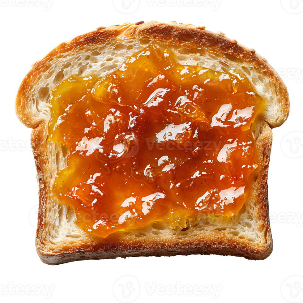 AI generated Roasted slice of toast bread with apricot jam PNG. Toast top view PNG. Slightly burnt toast bread flat lay isolated. Apricot jam png