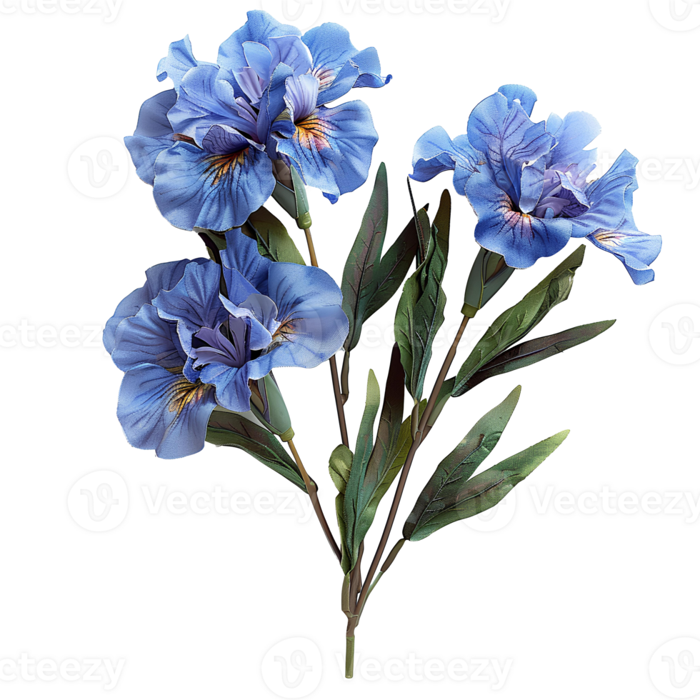 AI generated Purple Iris flower PNG. Purple Iris flower during summertime bloom isolated. Iris flower top view PNG
