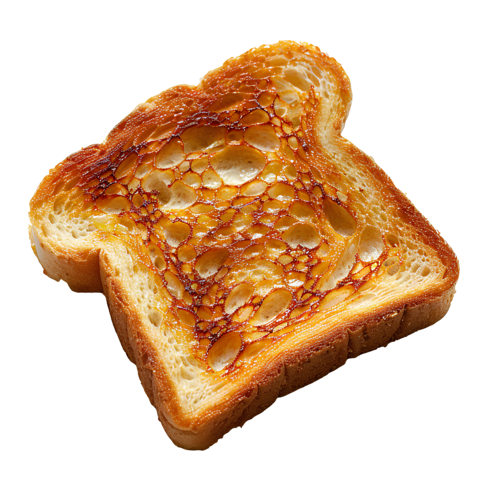 AI generated Roasted slice of toast bread PNG. Toast top view PNG. Slightly burnt toast bread flat lay isolated png