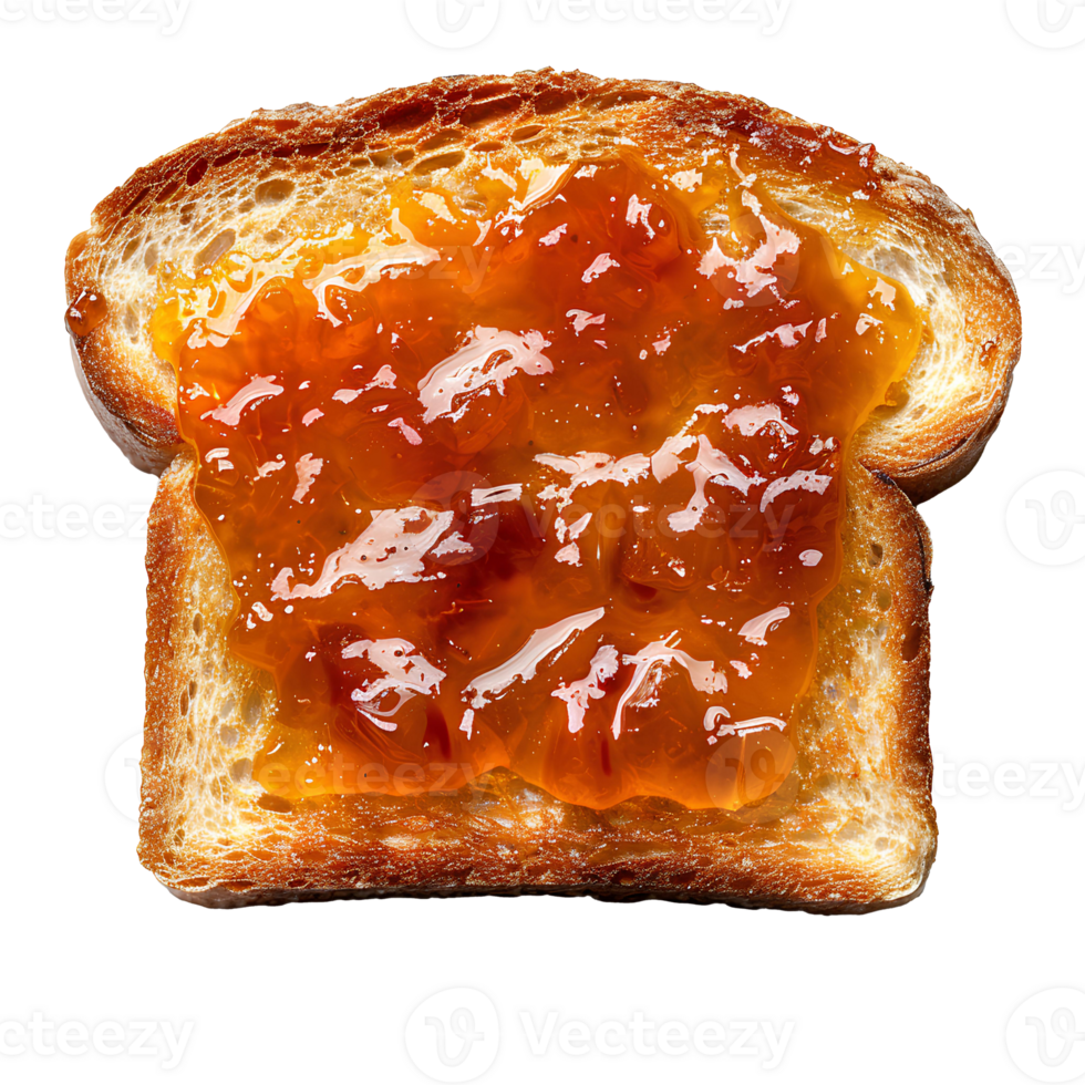 AI generated Roasted slice of toast bread with apricot jam PNG. Toast top view PNG. Slightly burnt toast bread flat lay isolated. Apricot jam png