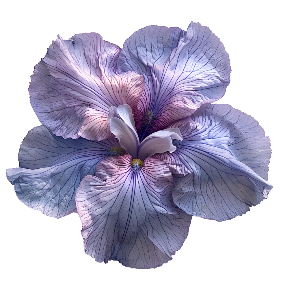 AI generated Purple Iris flower PNG. Purple Iris flower during summertime bloom isolated. Iris flower top view PNG