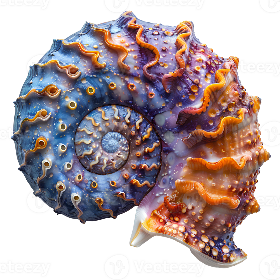 AI generated Colorful seashell PNG. Sea shell isolated. Colorful salt water seashell top view PNG. Seashell flat lay PNG