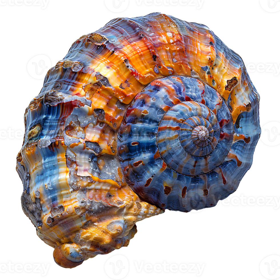 AI generated Colorful seashell PNG. Sea shell isolated. Colorful salt water seashell top view PNG. Seashell flat lay PNG