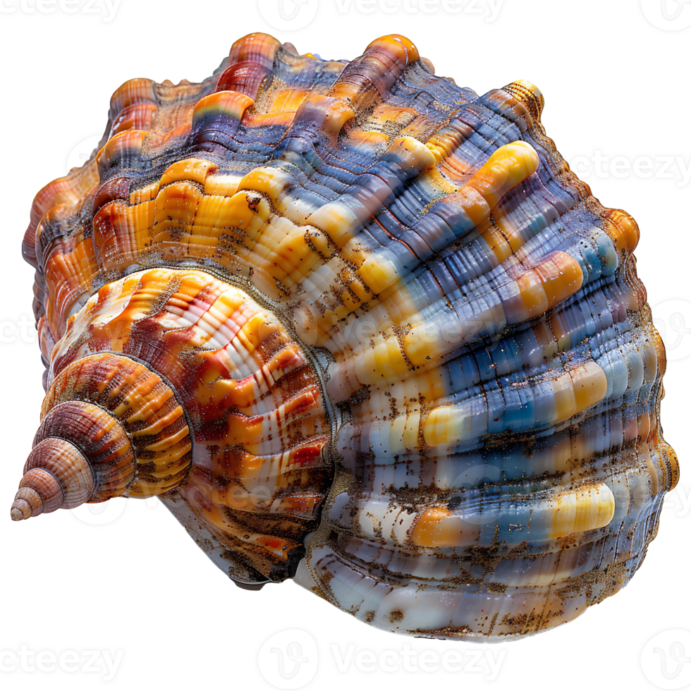 AI generated Colorful seashell PNG. Sea shell isolated. Colorful salt water seashell top view PNG. Seashell flat lay PNG