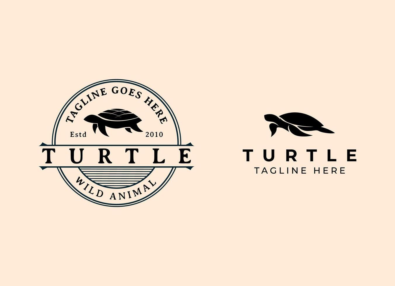 Turtle in the beach and sunset logo vector illustration