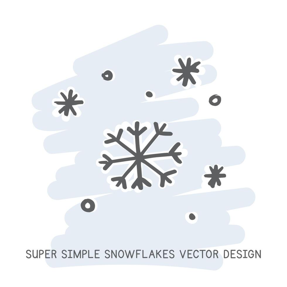 Super simple snowflakes hand-drawn doodle style vector design. Nature elements concept. Cute snowflakes quick simple drawing on a light blue sketch background