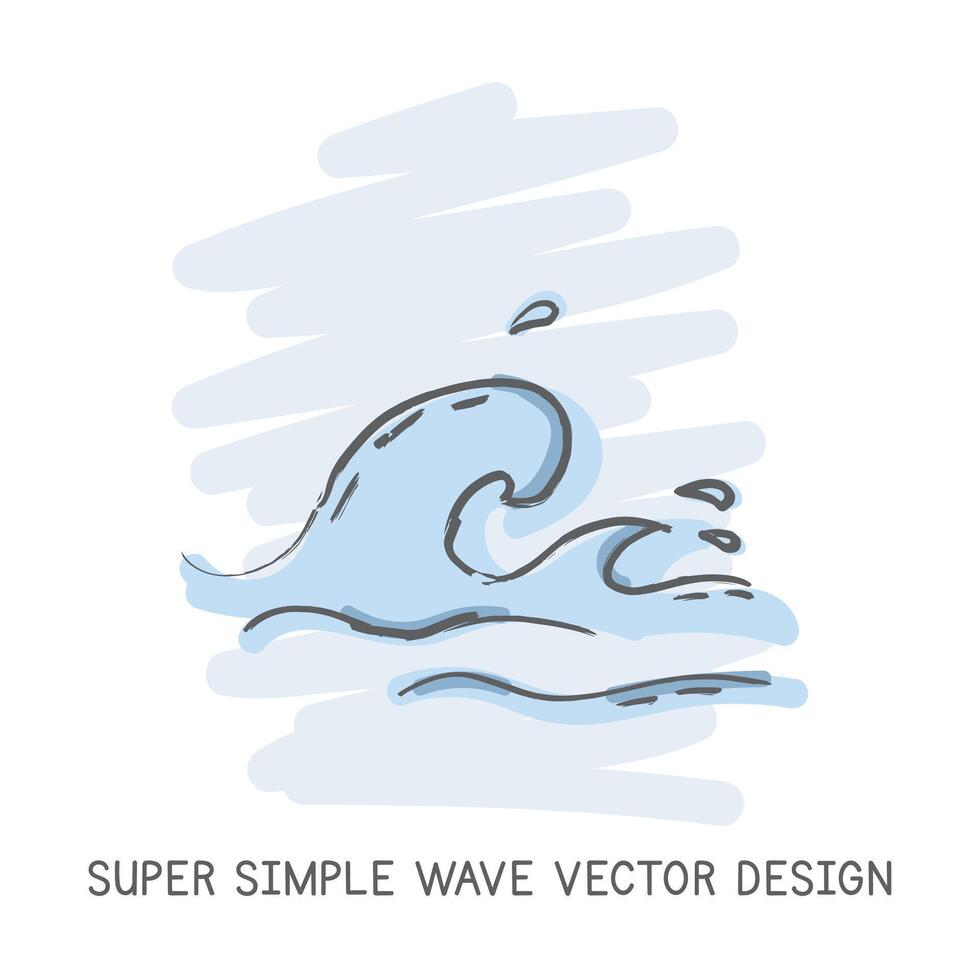 Super simple wave hand-drawn doodle style vector design. Nature elements concept. Cute ocean wave quick simple drawing on a light blue sketch background