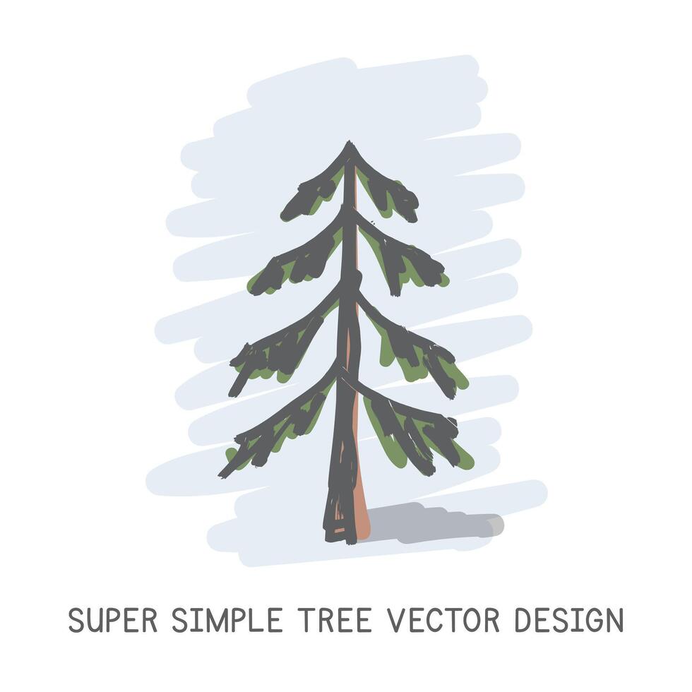Super simple tree hand-drawn doodle style vector design. Nature elements concept. Cute pine tree quick simple drawing on a light blue sketch background