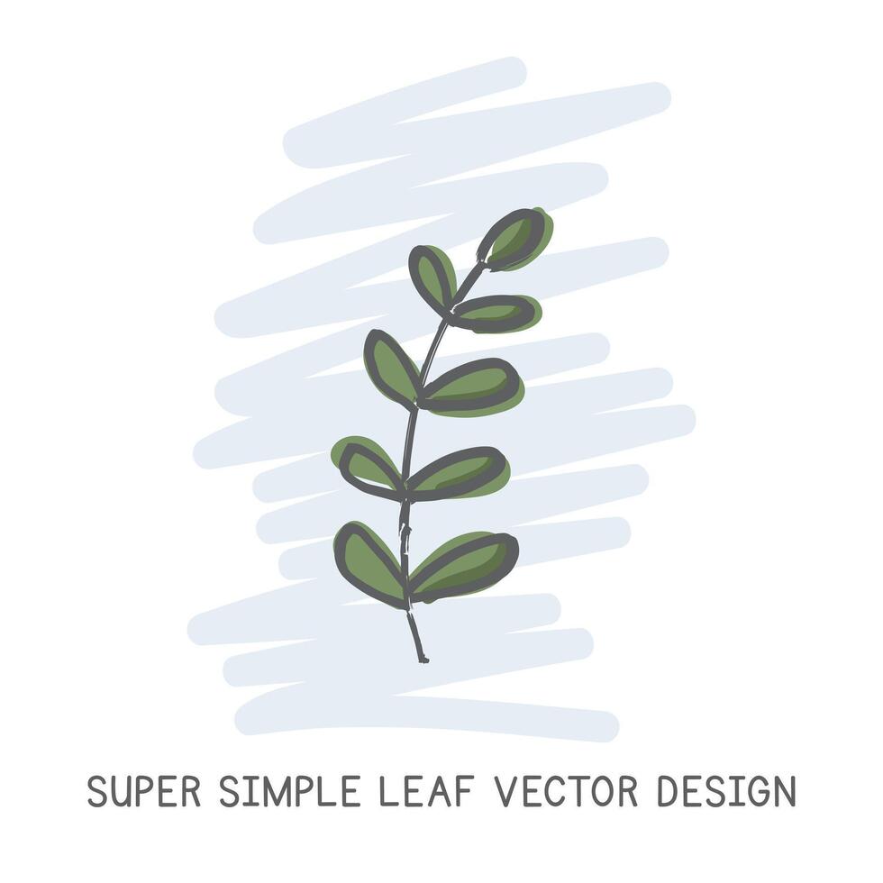 Super simple tiny leaf hand-drawn doodle style vector design. Nature elements concept. Cute green leaf quick simple drawing on a light blue sketch background