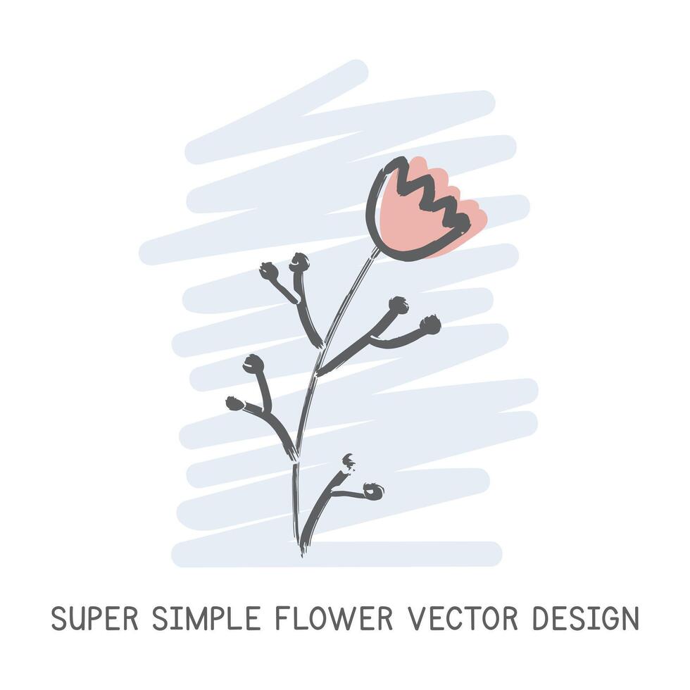 Super simple flower hand-drawn doodle style vector design. Nature elements concept. Cute tiny flower quick simple drawing on a light blue sketch background