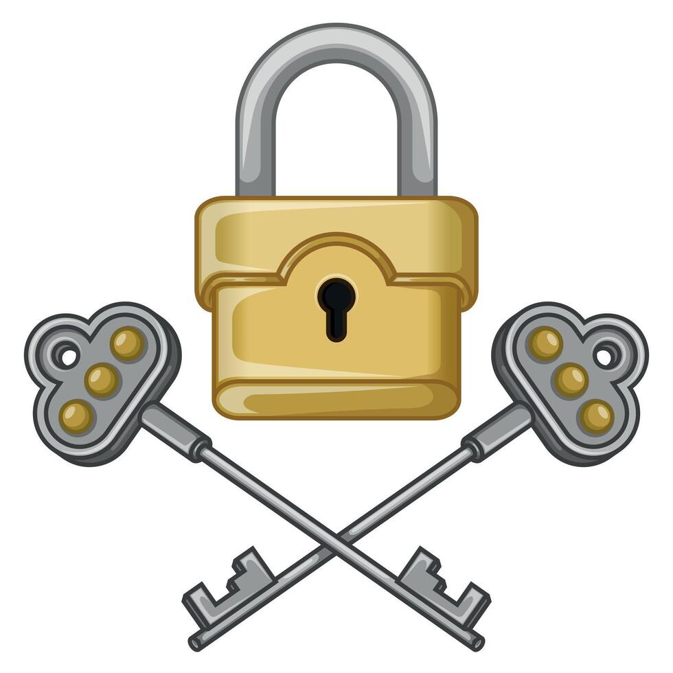 Metal padlock with old keys vector
