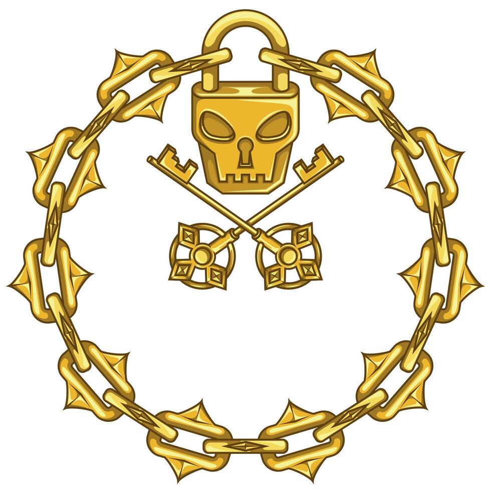 Skull shaped padlock with keys and chains vector