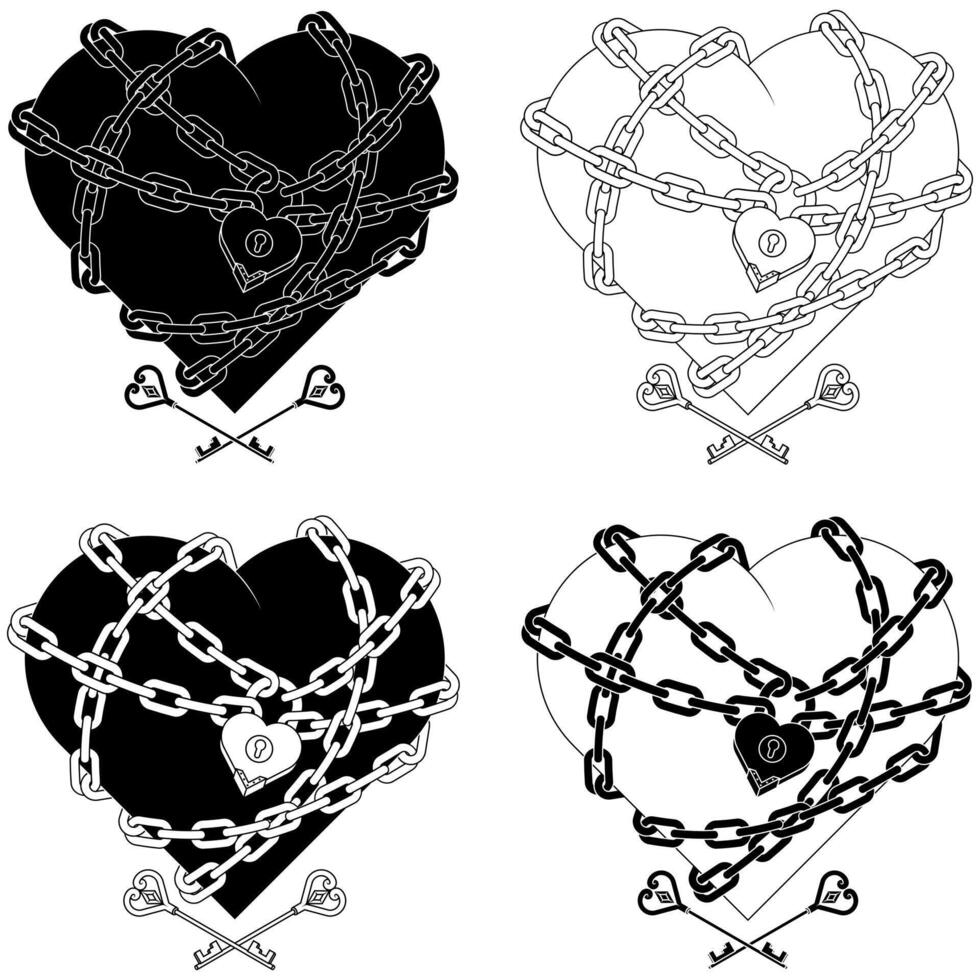 Heart wrapped with chains and padlock vector