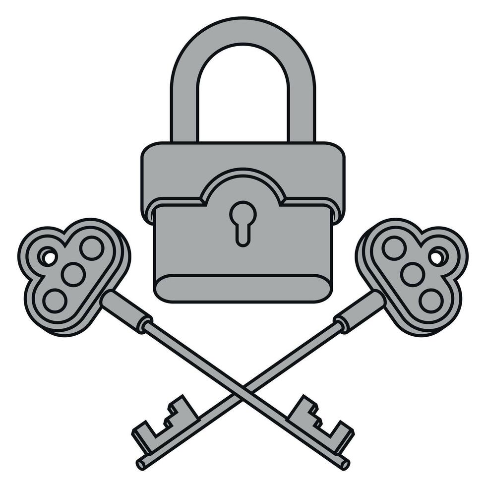 Metal padlock with old keys vector