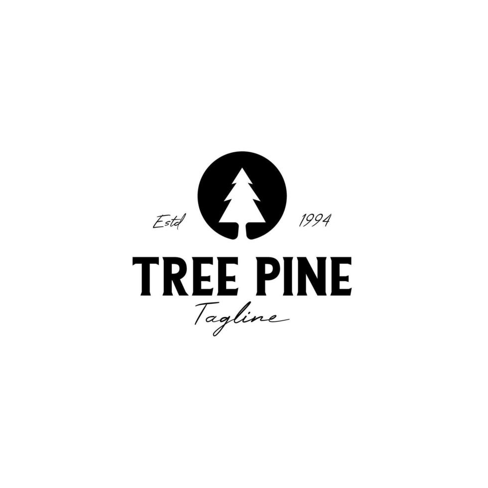 Curved Line With Pine Tree Logo Design Concept Vector Illustration