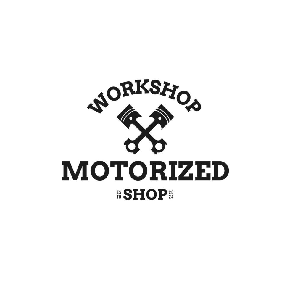 logo para motorizado vehículo reparar tienda con adicional pistón diseño concepto vector ilustración