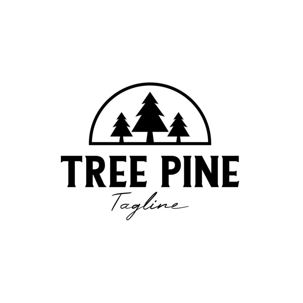 Curved Line With Pine Tree Logo Design Concept Vector Illustration