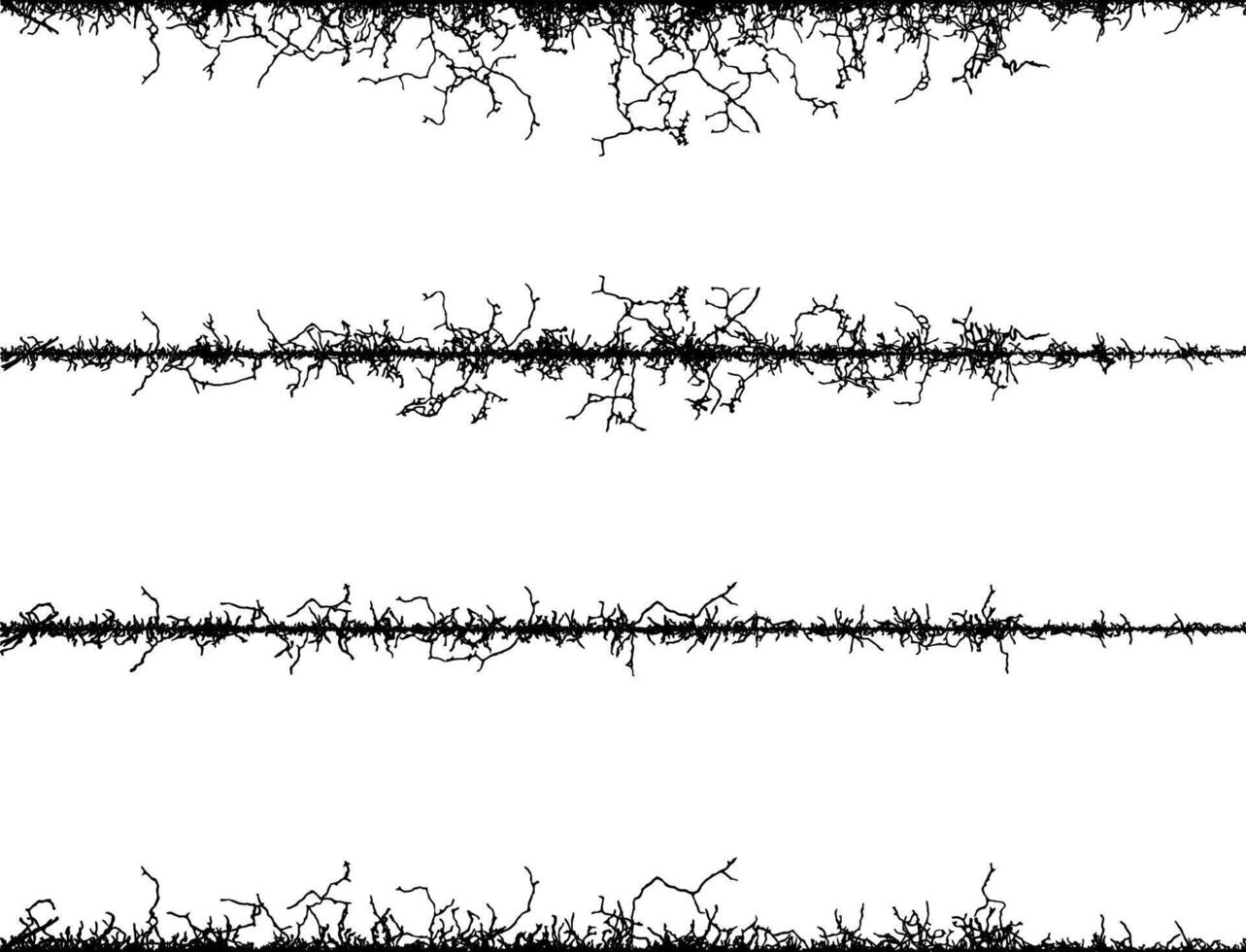 a set of four different textures with different patterns fence wire, vintage spiky wire fencing border black and white, a barbed wire fence with grunge effect, vector